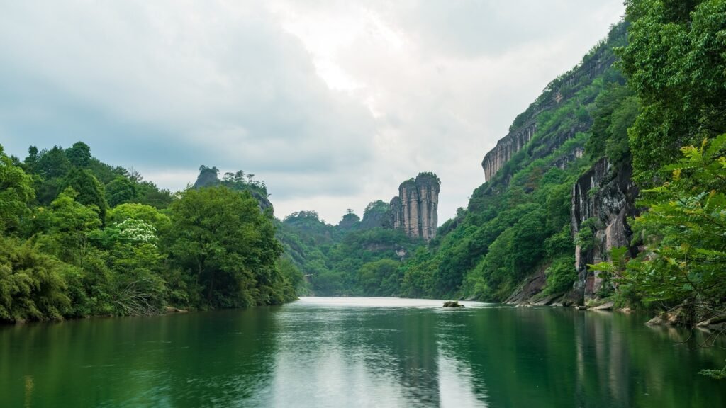 Verdant Mount Wuyi adorned with lush green mountains and serene green lakes