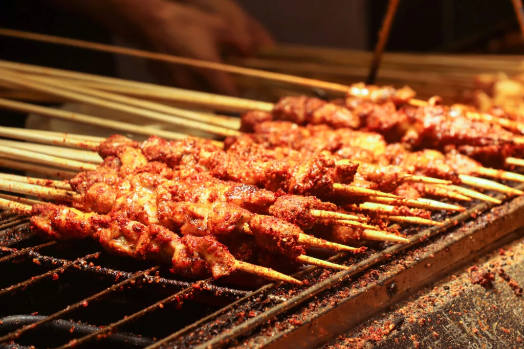 Barbecue, succulent beef kebabs grilled to perfection
