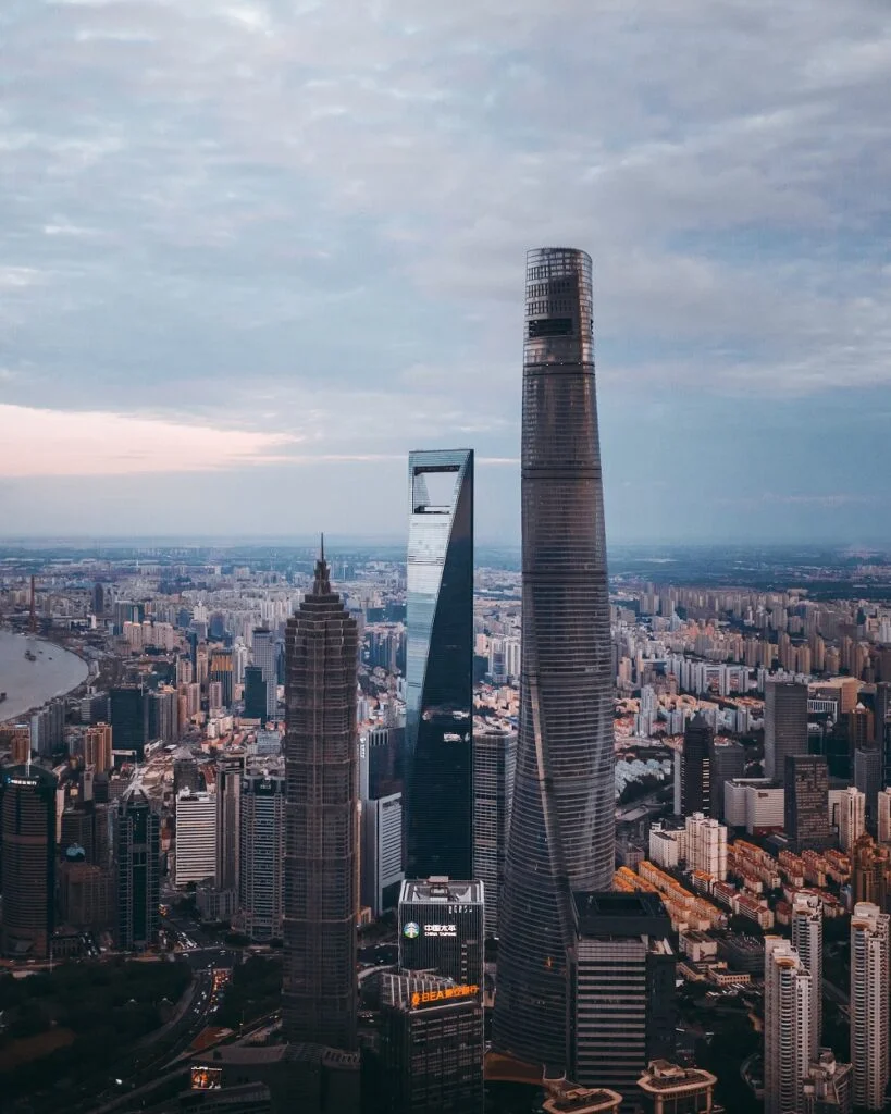 The Shanghai Tower is a super tall landmark skyscraper