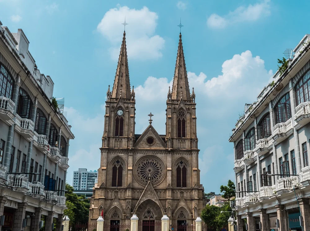 The Sacred Heart Cathedral stands as one of the most magnificent surviving twin-spired Gothic-style buildings in China