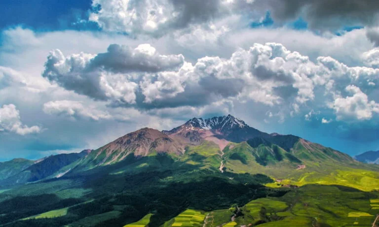 Grasslands and snow-capped mountains on the Qinghai-Tibet Plateau-min