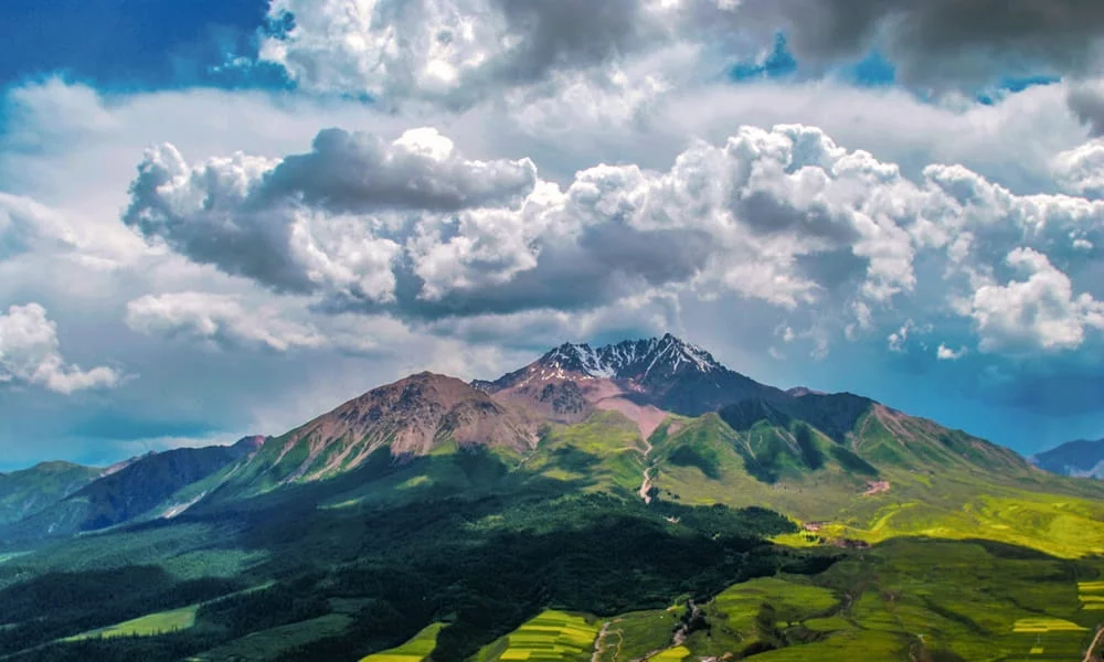 Grasslands and snow-capped mountains on the Qinghai-Tibet Plateau-min