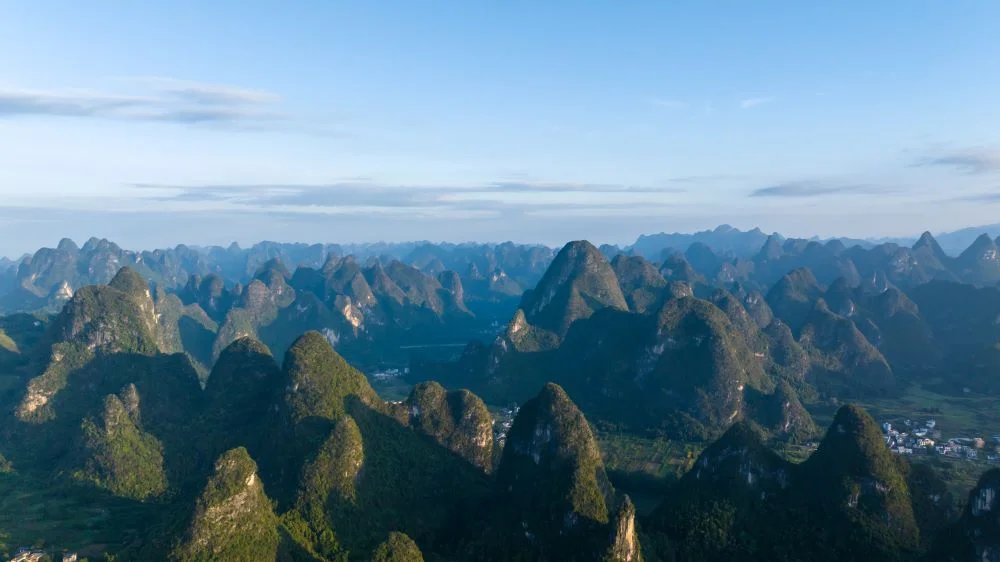 Aerial Panorama of Mountain Peaks in Guangxi, Guilin
