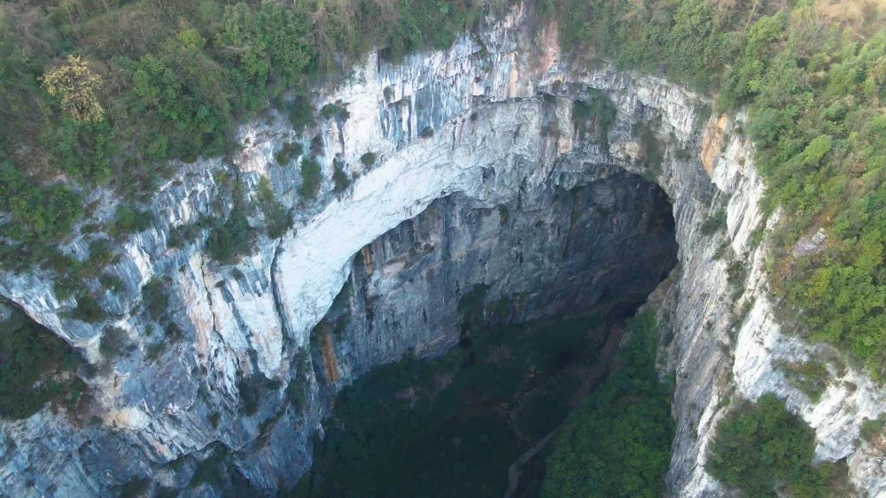Aerial shot of the magnificent Tian Sheng San Qiao