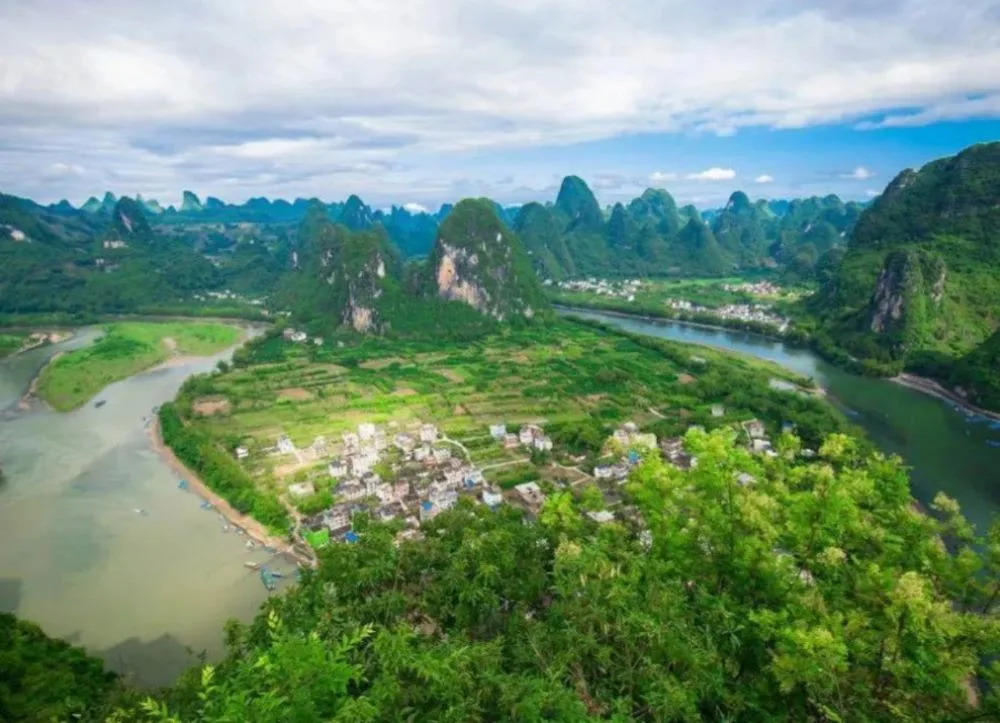 aerial photo of Xingping Ancient Town
